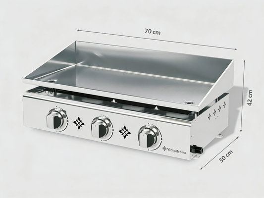 Plancha gaz compact 2 br?leurs aluminium fond blanc